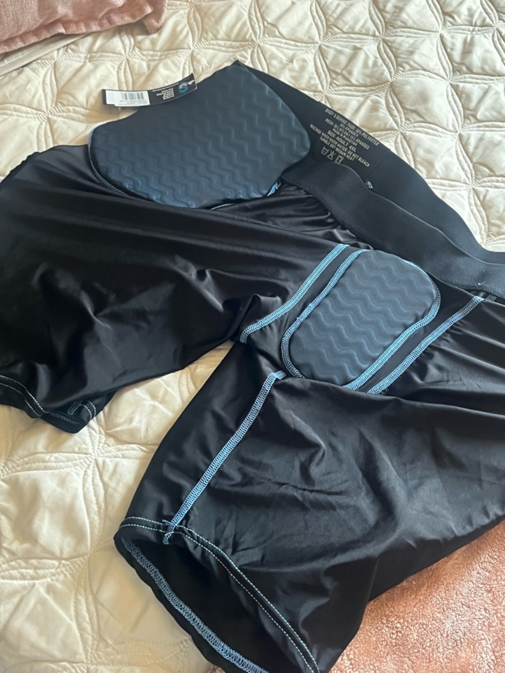 Men's Black Padded Swim Shorts with Blue Trim